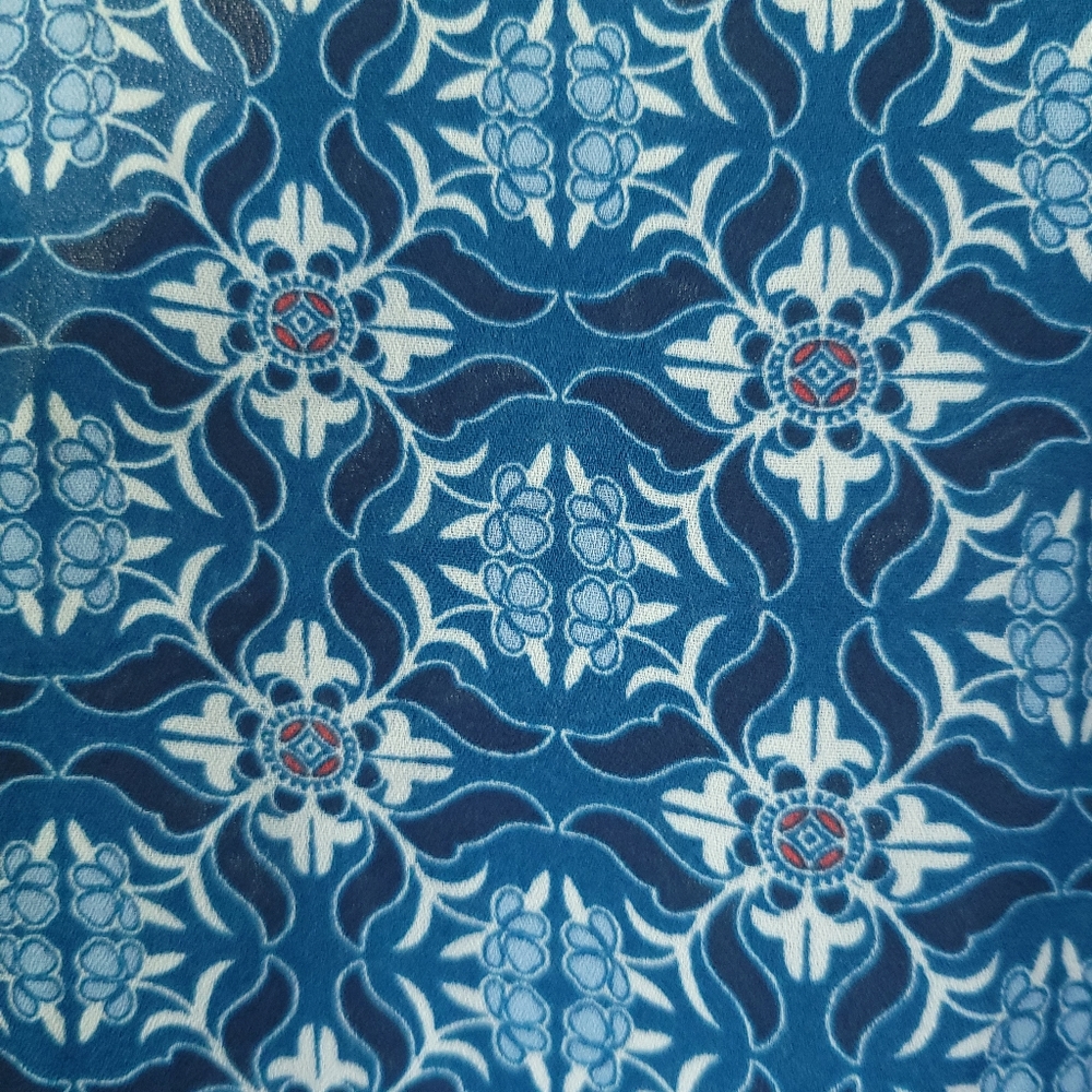 Max Studio Coastal Boho Tile Print Tie Front Blouse M Flutter Sleeve Summer NWT - Picture 8 of 10